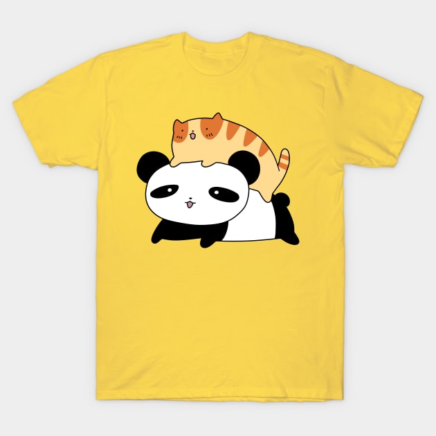 Panda and Orange Tabby Cat T-Shirt by saradaboru
